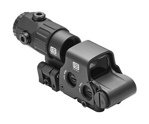 The Holographic Hybrid Sight V (HHS V), featuring a EXPS3-4 with a G45 magnifier combination is the perfect solution for Close-Quarters Combat situations as well as 600-meter targets. Instant transition is achieved through a Switch-To-Side (STS) mount that offers a simple and quick disengagement of the magnifier. This durable night vision-compatible system offers wide field optical performance for visibility in extreme low-light conditions.