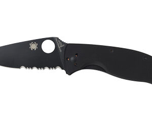 Spyderco, Tenacious, Folding Knife, 3.39" Blade, Combo Edge, VG10/Black Finish, Black G10 Frame, Circle Thumb Hole/Pocket Clip